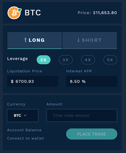 Sovryn trading panel screenshot
